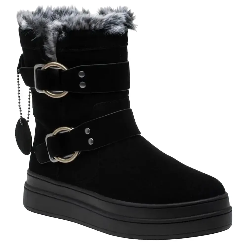 J/Slides NYC Nelly Black Women Winter Boot Size 7 Suede Faux Fur Waterproof New